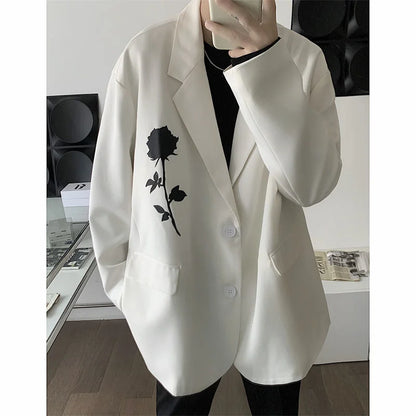 saferido Men's Printing Formal Suit Jackets Fashion Coats White/black Color Streetwear Blazers Oversized Casual Western Clothes S-XL