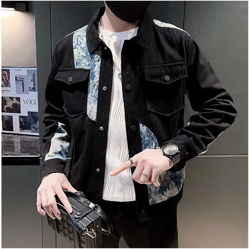 saferido Men's Spring High Quality Embroidery Casual Jackets/Men's Lapel Cargo Jacket/Man Color Scheme Slim Fit Streetwear Coat 3XL-M