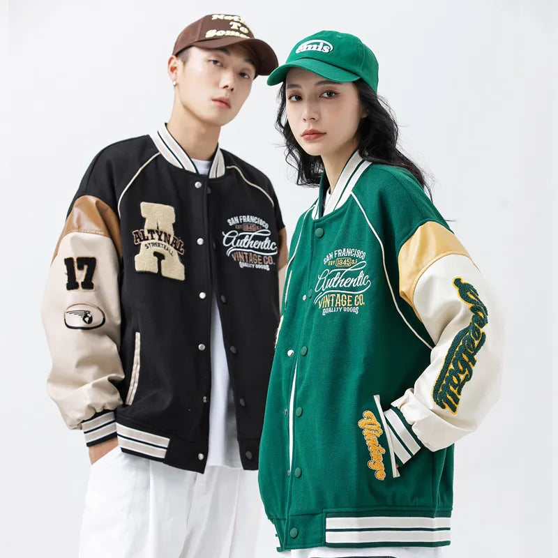 Men's Retro Letter Embroidered Jackets Spring Coat Y2K Hip Hop Trend Baseball Uniform Couple Casual American Street Loose Jacket