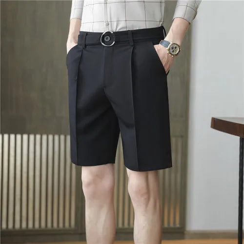 saferido  Pleated Shorts Men Summer White Shorts Korean Fashion Casual Shorts Work Wear Clothes Breathable Comfort Slim Fit Bermudas