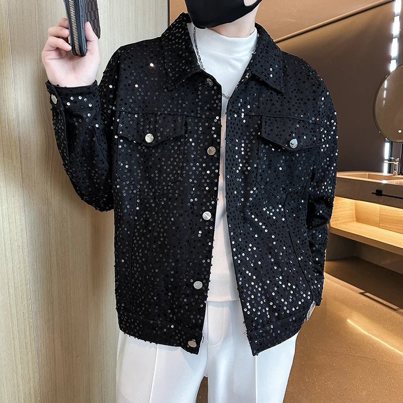 saferido Men Spring Casual Jackets/Male Slim Fit High Quality Coat Spring Summer New Hombre Fashion Sequins Thin Bomber Jackets 2XL-M