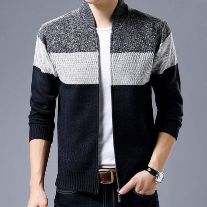 Spring Winter New Men's Cardigan Single-Breasted Fashion Knit  Plus Size Sweater Stitching Colorblock Stand Collar Coats Jackets