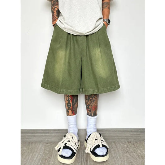 saferido Summer Denim Shorts Men Fashion Vintage Oversized Denim Shorts Mens Streetwear Hip-hop Loose Wide Leg Jeans Shorts Men M-2XL