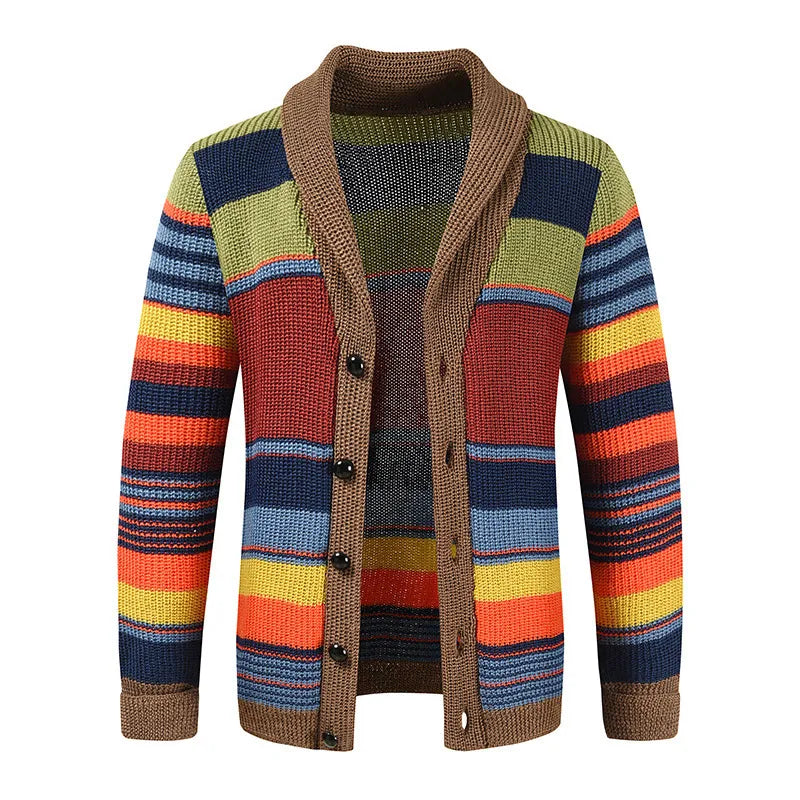 Spring Fashion Men's V-Neck Collar Cardigan Sweater Slim Fit Cable Knit Patchwork Merino Woolen Long Sleeve Casual Male