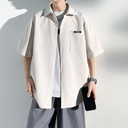 Spring Men's Corduroy short sleeve Shirts Fresh Harajuku Neutral Woman Fashion Casual Oversize Hip Hop College Shirt Coat