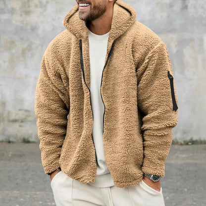 Men's Autumn and Winter Double sided Fleece Warm Jacket Loose Hooded Casual Coat