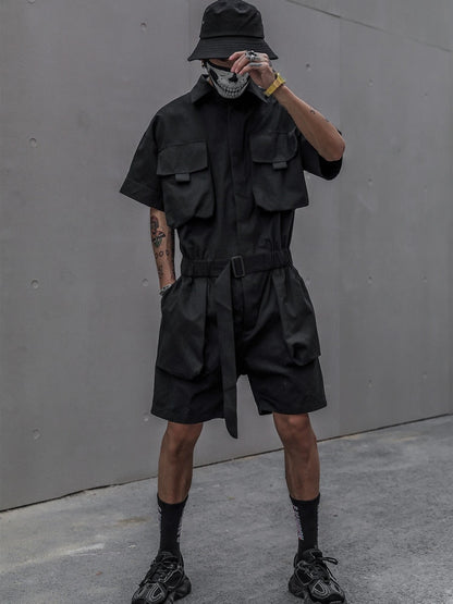 Short Jumpsuit for Men Black Bodysuits Overalls Men Green Male Japanese Streetwear Summer Pockets Hip Hop