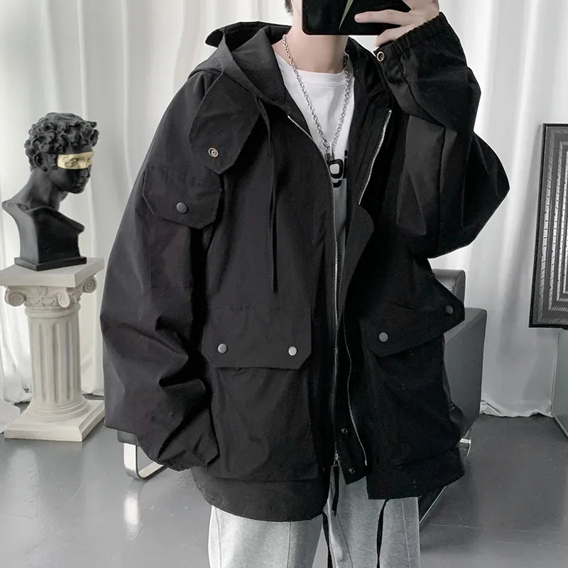 Japan Style Autumn Winter Cargo Jacket Men Muti-Pockets High Quality Hooded Zipper Jackets Streetwear Outdoor Jacktes Men