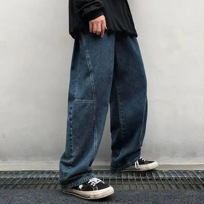 New Wide Leg Pants Men's Fashion Baggy Solid Color Stitching Trousers Harajuku Casual Loose Oversize Jeans Men Clothing Y2K