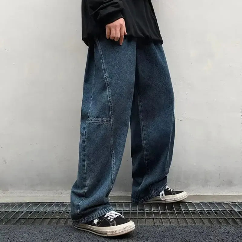 saferido New Wide Leg Pants Men's Fashion Baggy Solid Color Stitching Trousers Harajuku Casual Loose Oversize Jeans Men Clothing Y2K