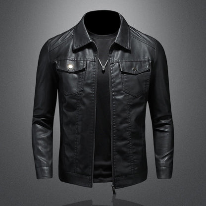 Men's Motorcycle Leather Jacket Large Size Pocket Black Zipper Lapel Slim Fit Male Spring and Autumn High Quality Pu Coat M-5Xl