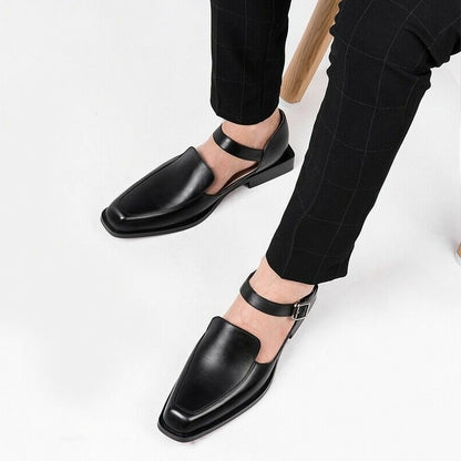 saferido New Black Men's Summer Sandals Pu Leather Buckle Strap Dress Shoes for Men with Free Shipping Business Formal Shoes Men