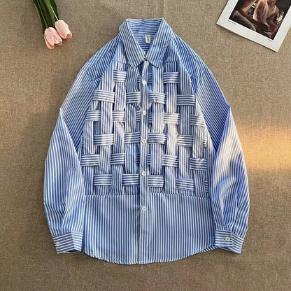 New Spring and Autumn Fashion Korean Edition Hip Hop Trend Advanced Sense Casual Loose Stripe Woven Long Sleeve Men's Shirt