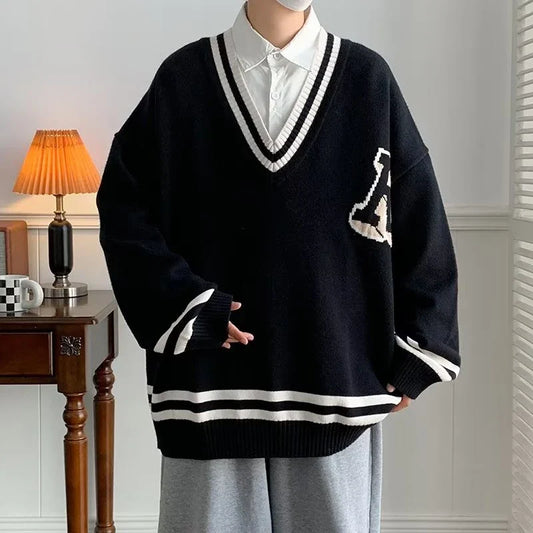 saferido Unisex Spring Autumn Oversize Pullover Sweater For Women Men Students College Japan Korea School DK JK Uniform Sweater Black