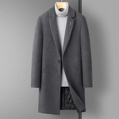 High Quality  Men's Fashion Handsome Trend Casual Plus Cotton Wool Coat Coat Long Coat Men  Cashmere  Thick （Winter)  Polyester