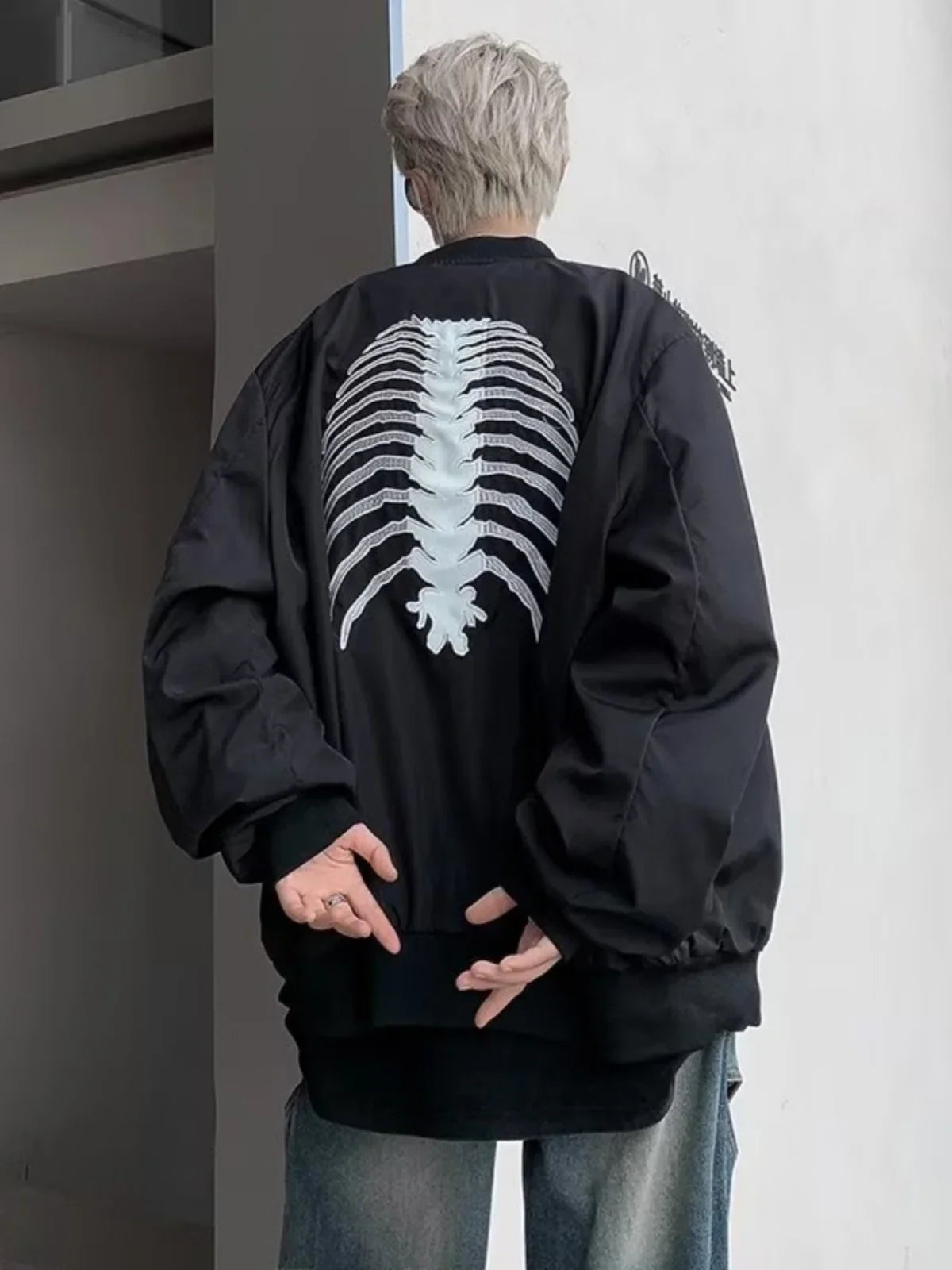 saferido American High Street Hiphop Skeleton Embroidered Baseball Coat Men's Autumn Fashion Brand Dark Black Pilot Jacket fall