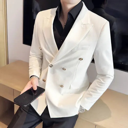 saferido Spring Business Casual Suit Blazer Coat Uniform Men Streetwear Suit Jacket Outerwear Clothing Men Double Breasted Blazer S-3XL