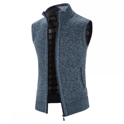 Autumn Winter Sweater Vest Men Thick Warm Sleeveless Cardigan Coat Knitted Vest Outerwear Zipper Sleevel Sweater Jacket Men Vest