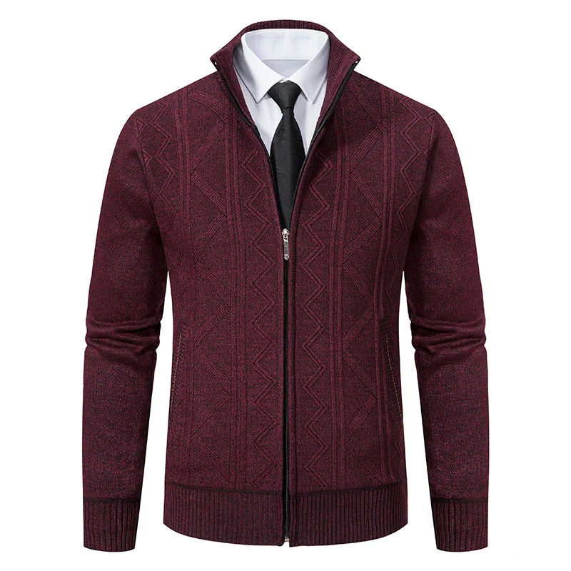 jacket men's autumn and winter warm trend line stand collar knitted cardigan sweater coat