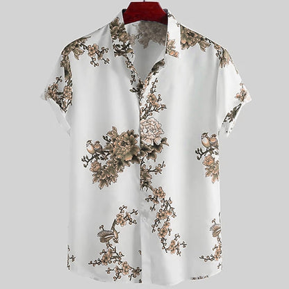 Hawaiian Men Flower Shirt Clothes Loose Breathable Summer Street Casual Chic Turn-down Collar Short Sleeve Tops 5xl