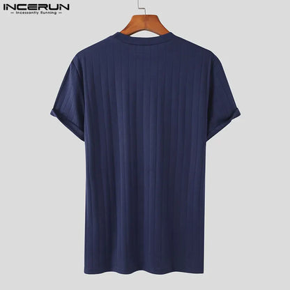 Handsome Well Fitting Tops New Men Knitted O-Neck Well Fitting T-shirts Casual Fashion Solid Short Sleeve Camiseta S-5XL