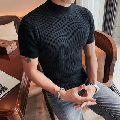 saferido  Clothing Men Spring High Quality Short Sleeve Knit Sweater/Male Summer High Collar Knit T-Shirts Plus Size S-3XL