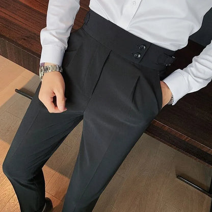 Men's Luxury Button-down Draped Baggy Suit Pants Casual Solid Color Straight Premium Elegant Dress Pants New Spring