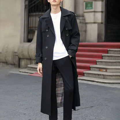 saferido Mens Long Casual Coat Genderless 2024 New Autumn Winter Fashion British Style Temperament Slim Retro Solid Color Jacket Unisex