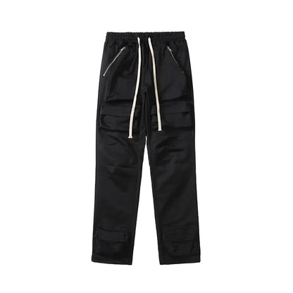 High Street Multi-pocket Drawstring Overalls Mens Straight Vibe Style Oversize Casual Cargo Pants Hip Hop Loose Baggy Trousers