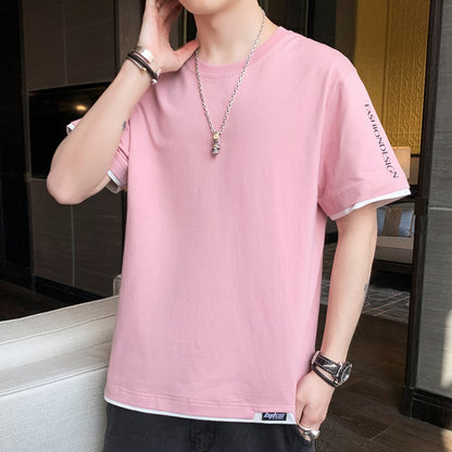 T Shirt Men Fashion Clothing Men Casual Pink Tshirts Streetwear Tops Men Pullover Short Sleeve Casual Shirts