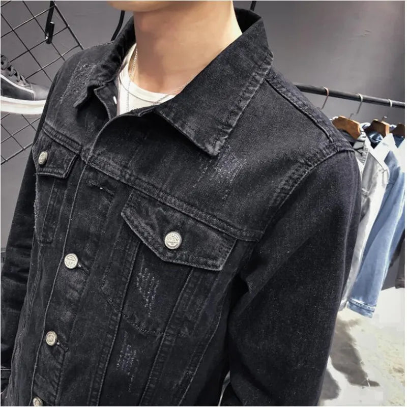 saferido Autumn Slim Men Denim Jacket Stretch Retro Motorcycle Punk Streetwear Fashion Skateboard Youth Jeans Jacket Plus Size 5XL