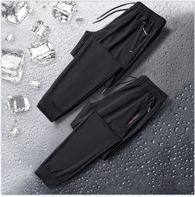 Summer Breathable Mesh Pants Men Fashion Casual Joggers Men's Sweatpants Solid Color Male Stretch Trousers Jogging Pants Black