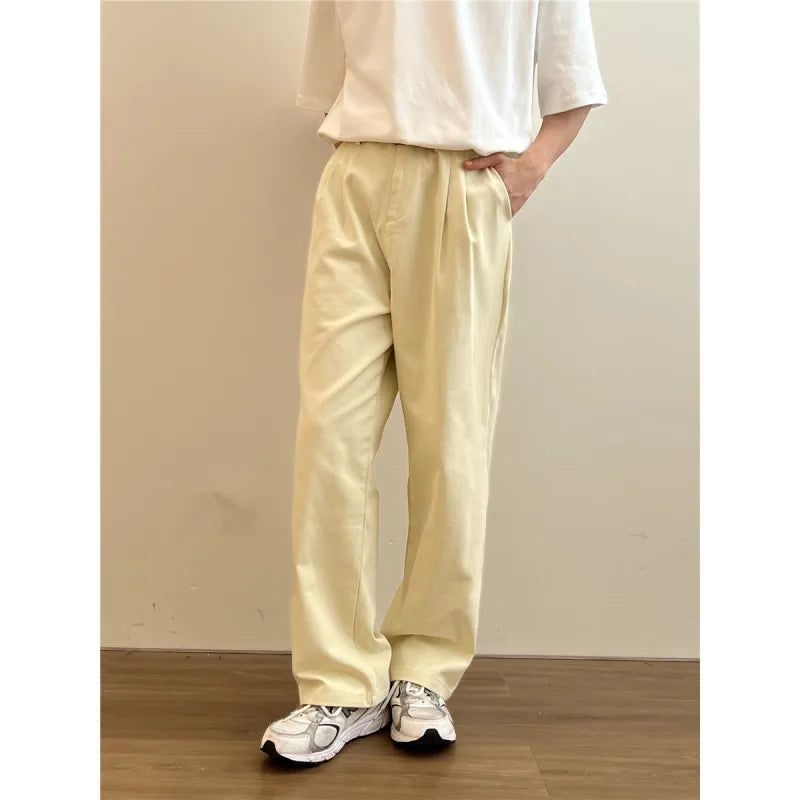 saferido Black Beige Casual Pants Men Fashion Straight Pants Men Streetwear Korean Clothing Loose Wide Leg Pants Mens Trousers M-2XL