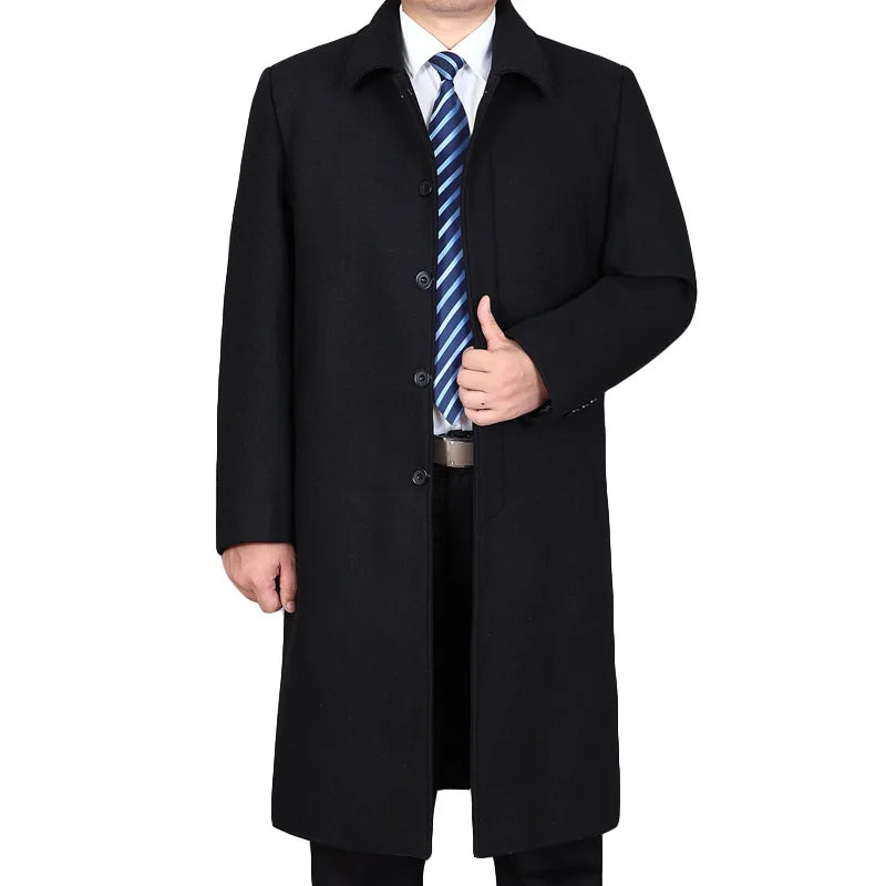 New Arrival Fashion High Quality Winter Overcoat Clothes Men Thicker Casual X-long Covered Button Mens Wool Coat Plus Size M-5XL