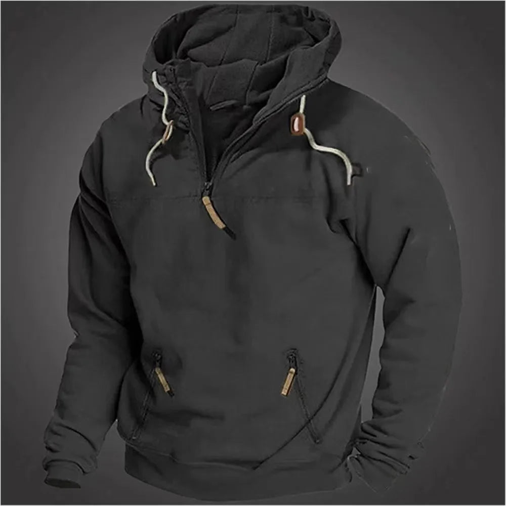 Spring Autumn New Men's Hooded Solid Vintage Sweatshirt Breathable Loose Hoodie Tracksuit Casual Sportswear Fashion Male Coat