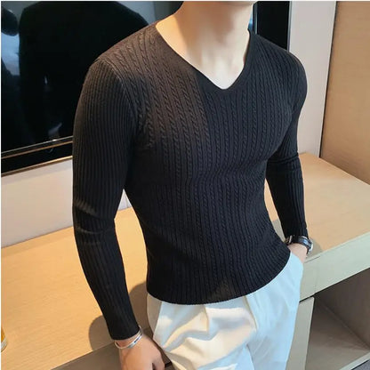 Winter Sweaters Men Korean Fashion Streetwear V-Neck Sweaters Solid Color Men Cashmere Sweater Woolen Slim Trends S-3XL