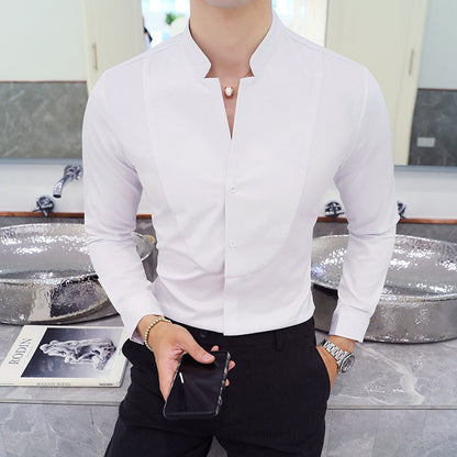 New Style Male Casual Dress Spring Long Sleeve Shirts/Men's High Quality Stand Collar Business Shirts/Plus Size S-5XL