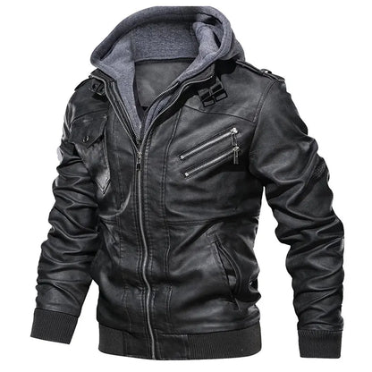 Men Brand Military Hooded Zipper Motorcycle Leather Jacket PU Leather Jackets Autumn Coat Plus Size S-5XL