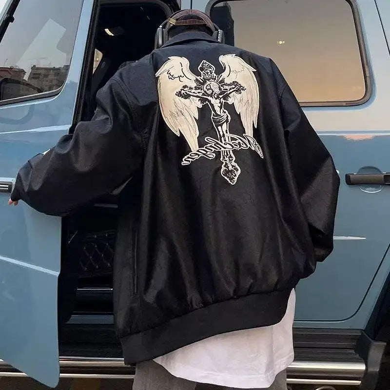 Embroidery Bomber Leather Jacket Men Women Hip Hop Loose Motorcycle Coat Unisex High Street Varsity Baseball Outwear Autumn