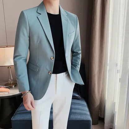 saferido  New Suit Jacket Mens Fashion Tops Slim Handsome Spring Autumn Male Suits Coat British Casual Men White Blazer Jacket Solid