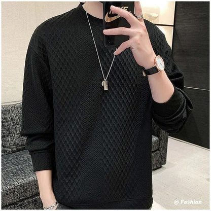 Spring Autumn Y2K Elegant Fashion KPOP Sweatshirt Man Fashion All Match Long Sleeve Top Solid Color Casual Pullover Male Clothes