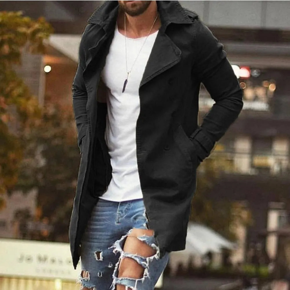 Men's Coat Mid Length Slim Fit Plus Size Windbreaker Men's Casual Jacket