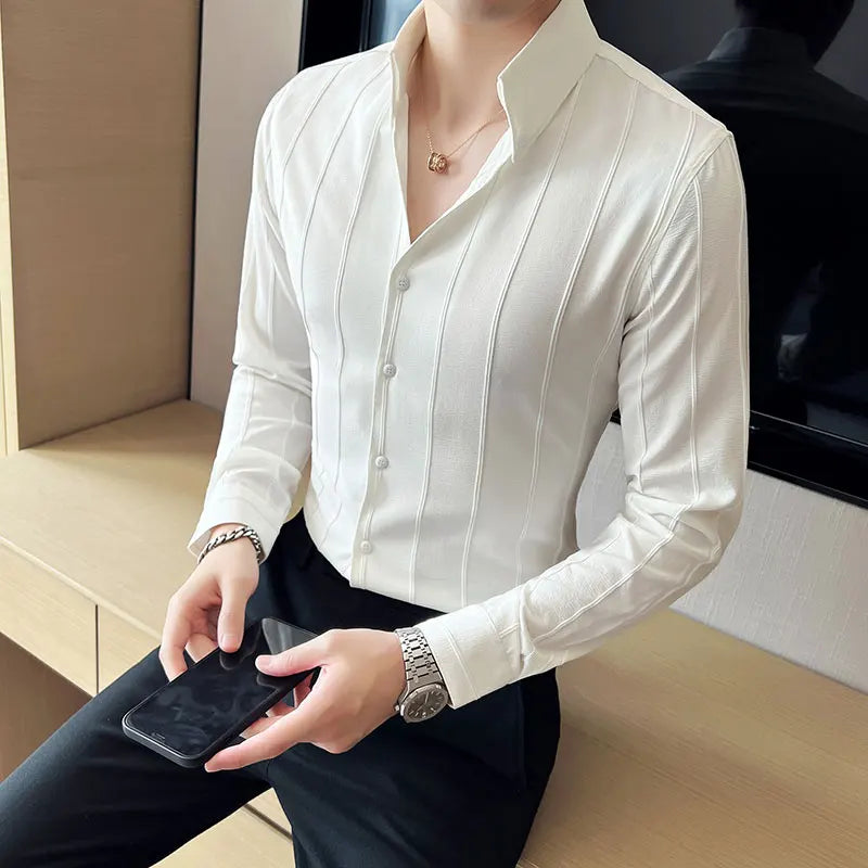 saferido 4XL Men Long Sleeve Slim Fit No-Iron Business Social Shirts Spring Autumn Wedding Party Dress Casual Button Down Brand Shirt