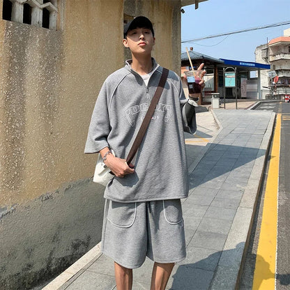 saferido Y2K Summer Streetwear Tracksuit Men Hip Hop Loose Suit Korean Fashion T-shirt + Shorts Sets 2024 Mens High Street Two-piece Sets