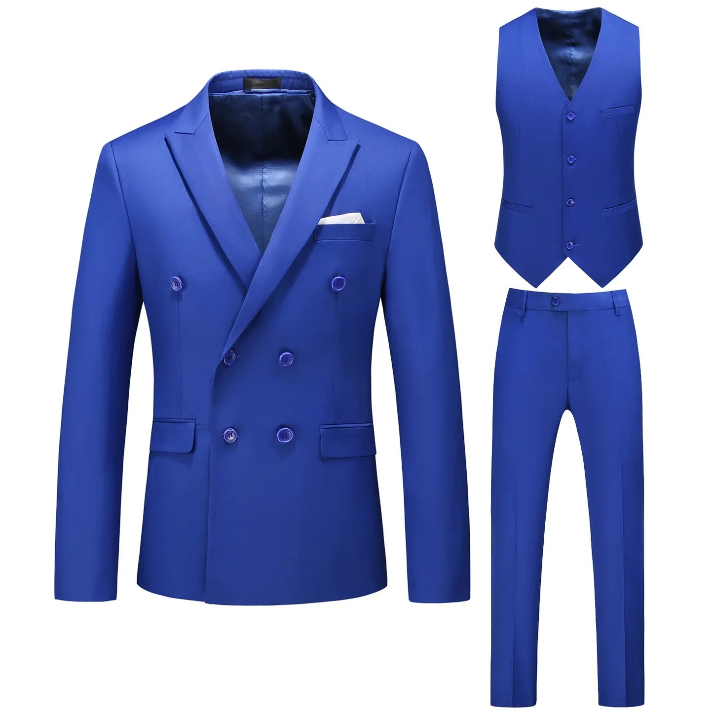 saferido (Jackets+Vest+Pants) Double Breasted Tuxedo Suit Men Business Work Wedding Formal Sets Solid Blazers Slim Korean Clothing S-6XL