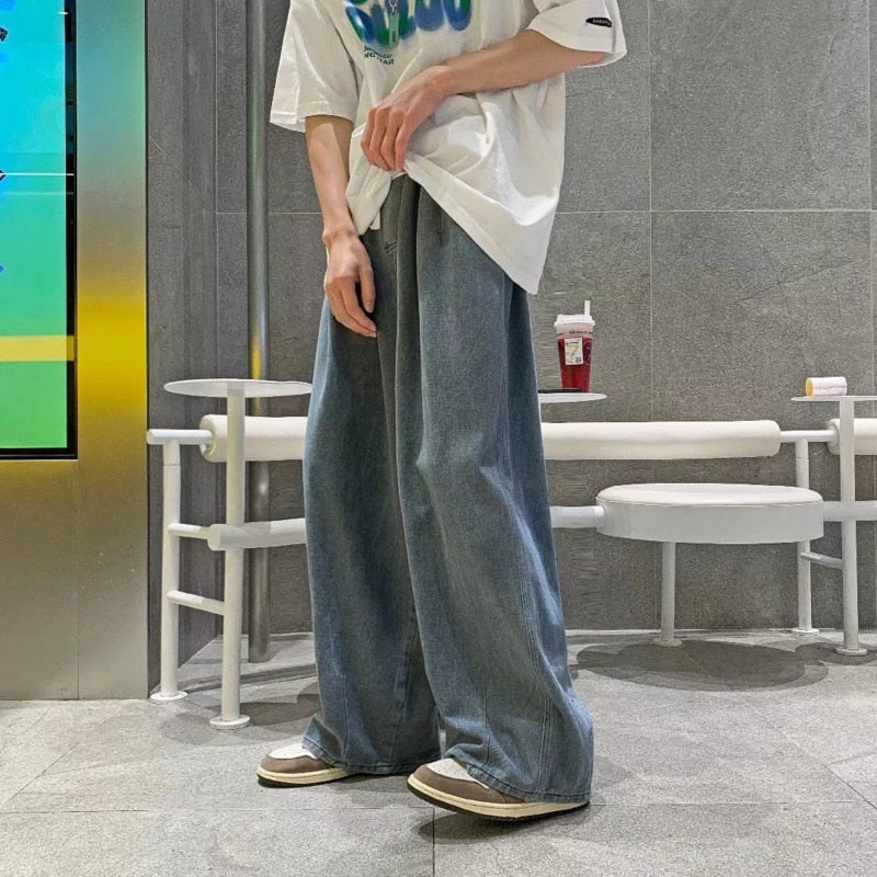 Oversized Jeans Men Fashion Blue Casual Wide Leg Jeans Men Streetwear Loose Hip Hop Straight Denim Pants Mens Trousers M-3XL