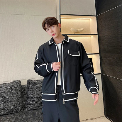 saferido Korean Street clothing fashion Spring Casual Contrast Colors Striped Male Casual Jacket Men's Niche Desgin Black Coats