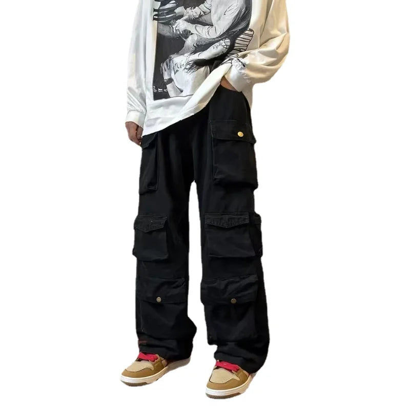 saferido Y2k  Hip-hop Cargo Pants Multi-pockets Tooling Pant Harajuku Men's Vintage Loose Wide Leg Pants Streetwear Casual Trousers