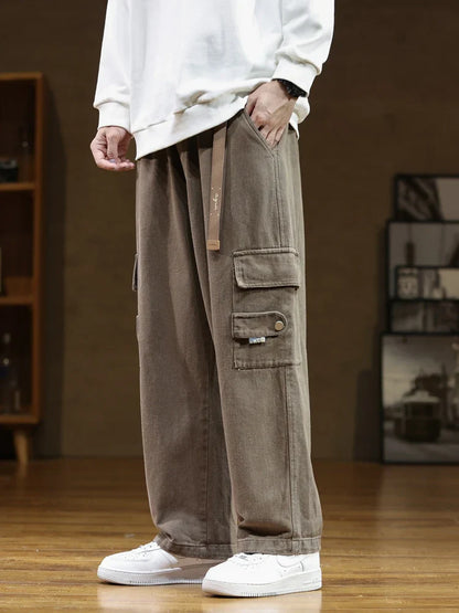 Autumn New Cargo Pants Men Multi-Pockets Cotton Casual Wide Pants Male Workwear Loose Straight Trousers Big Size 7XL 8XL