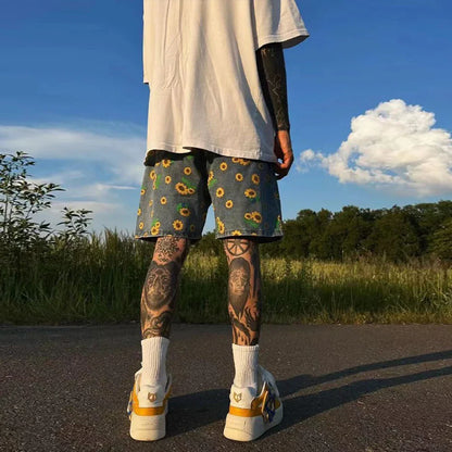 saferido Denim Shorts Men's 2024 Summer High Street Capris Men Techwear Oversize Leisure Pants Unisex Streetwear Y2k Daisy Loose Jeans